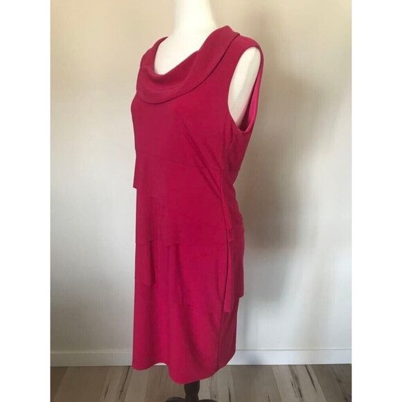 JOSEPH RIBKOFF Sleeveless Dress Size 12 Hot Pink Tiered Single Cowl Neck - Picture 4 of 6